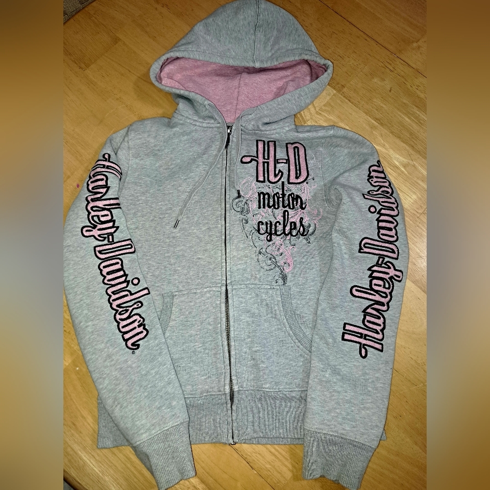 Harley Davidson women's embroidered logo zip up hoodie size small